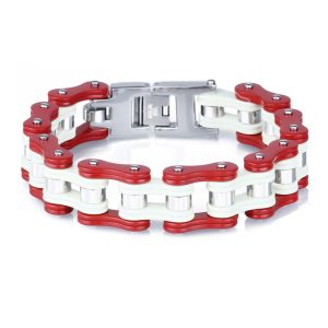 Bracelet Chaîne Moto Rouge Et Blanc