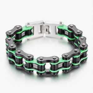 Bracelet Chaîne Moto Noir Et Vert