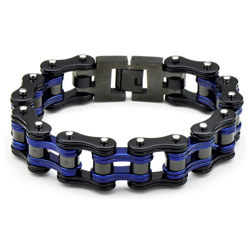 Bracelet Chaîne Moto Noir Et Bleu