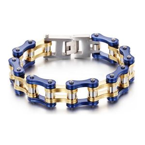 Bracelet Chaîne Moto Bleue Et Or