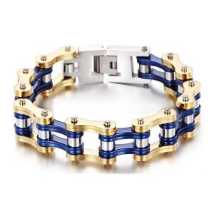 Bracelet Chaîne Moto Or Et Bleu