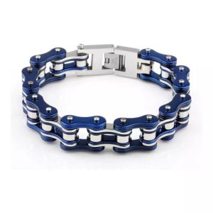 Bracelet Chaîne Moto Bleue Et Argent