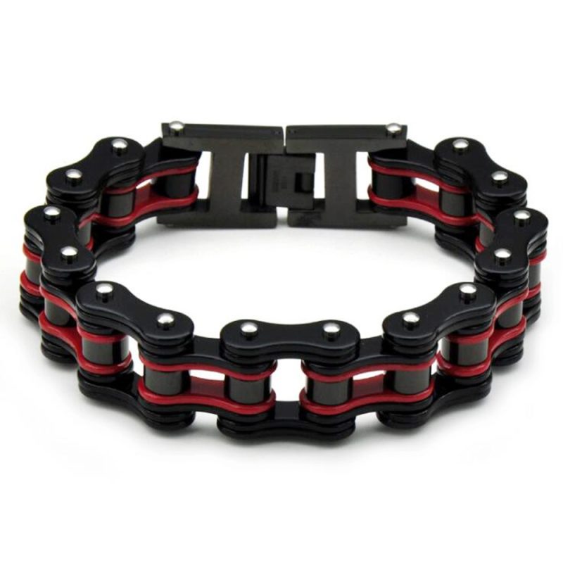 Bracelet Chaîne Moto Noir Et Rouge